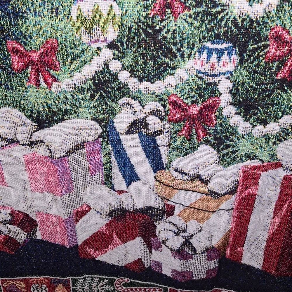 Green and Red Holiday Blanket with Festive Christmas Tree Design